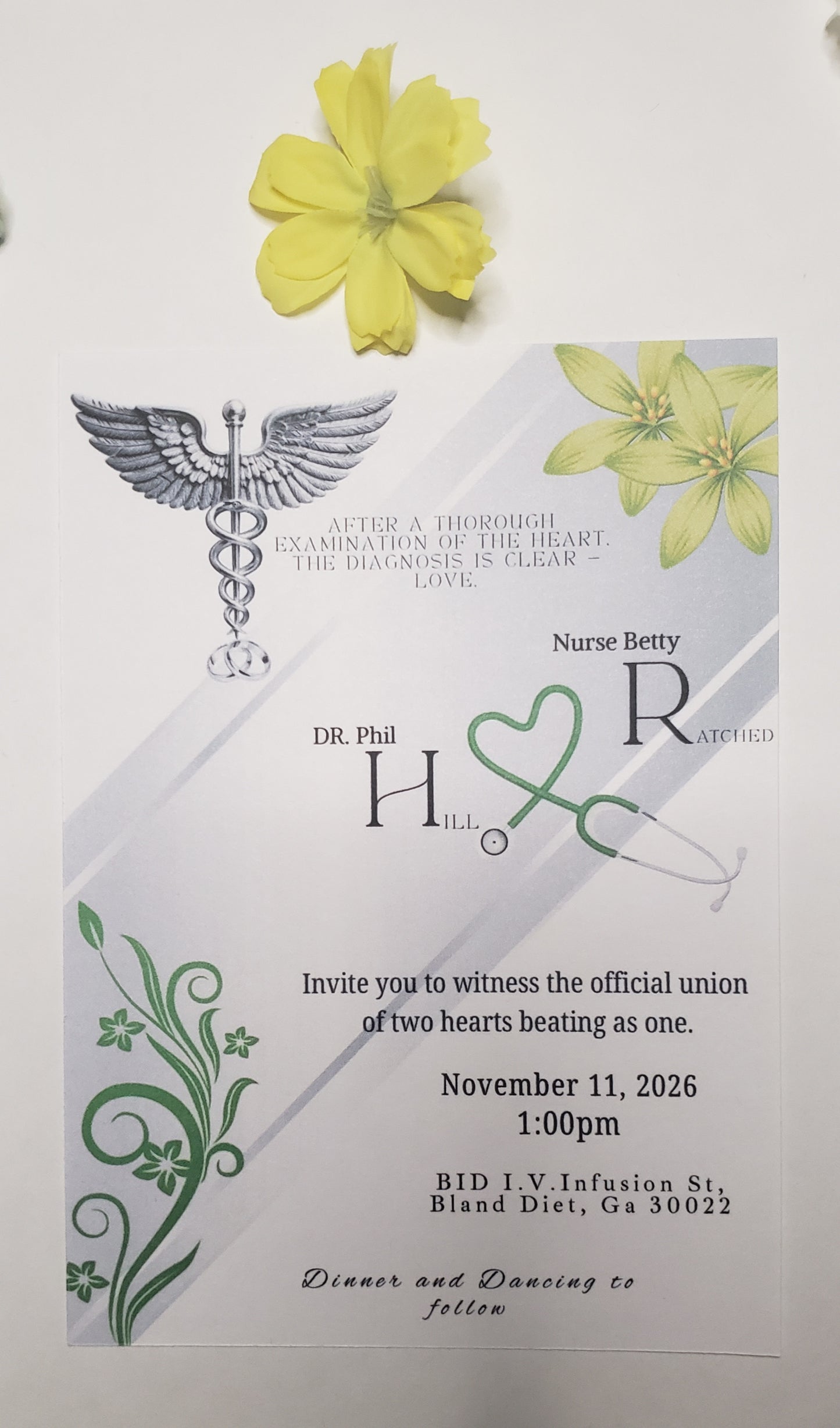 Wedding Invite(ready made) Medical theme