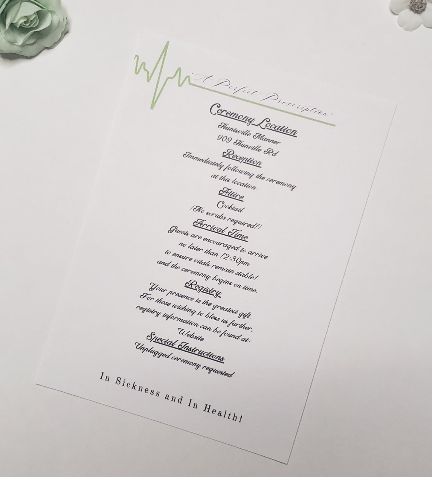 Wedding Invite(ready made) Medical theme
