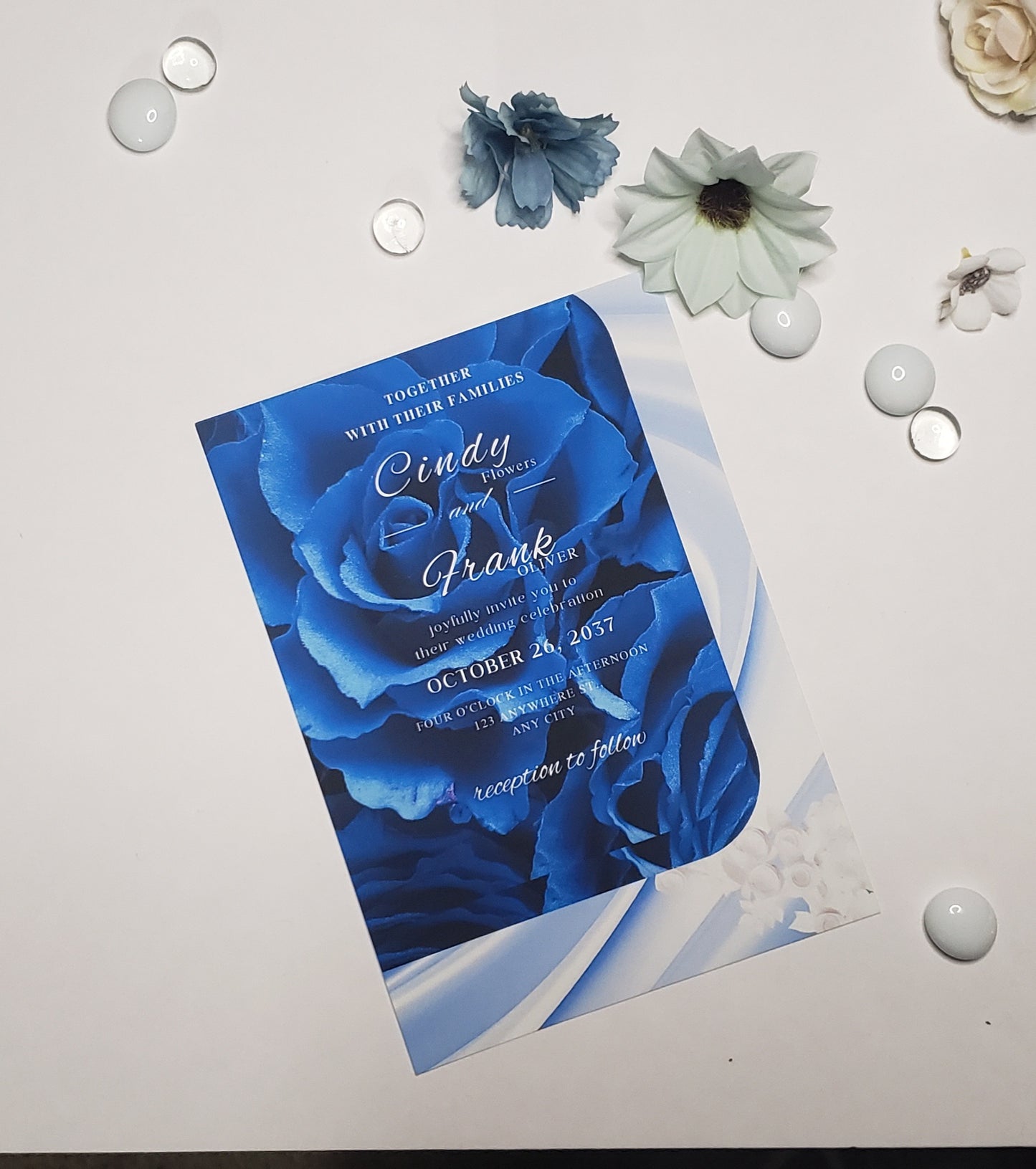 Wedding Invite(ready made) The Sapphire Bloom suite