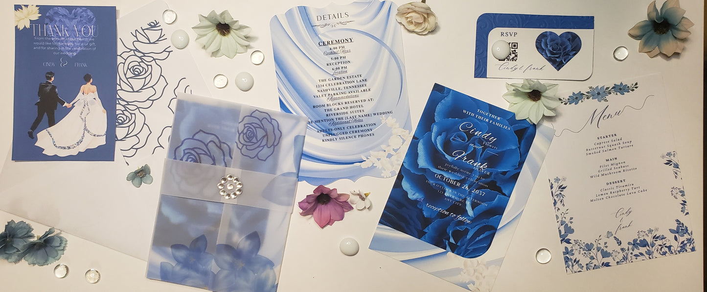 Wedding Invite(ready made) The Sapphire Bloom suite
